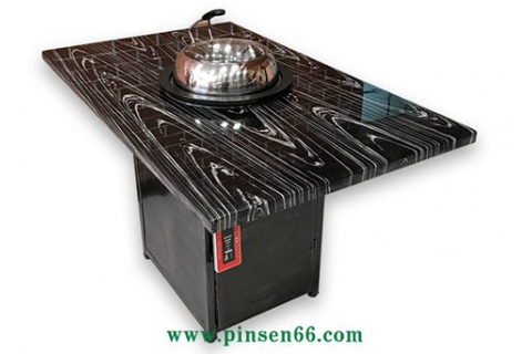 黑色印花大理石四人六人長(zhǎng)方形蒸汽火鍋餐桌