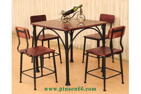 定制鐵實(shí)木餐桌椅吧臺(tái)餐桌椅飯桌快餐咖啡廳奶茶小吃店餐桌椅