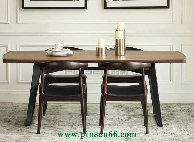 美式鄉(xiāng)村實(shí)木餐桌椅組合鐵藝休閑西餐廳四人用餐桌辦公桌子可定制